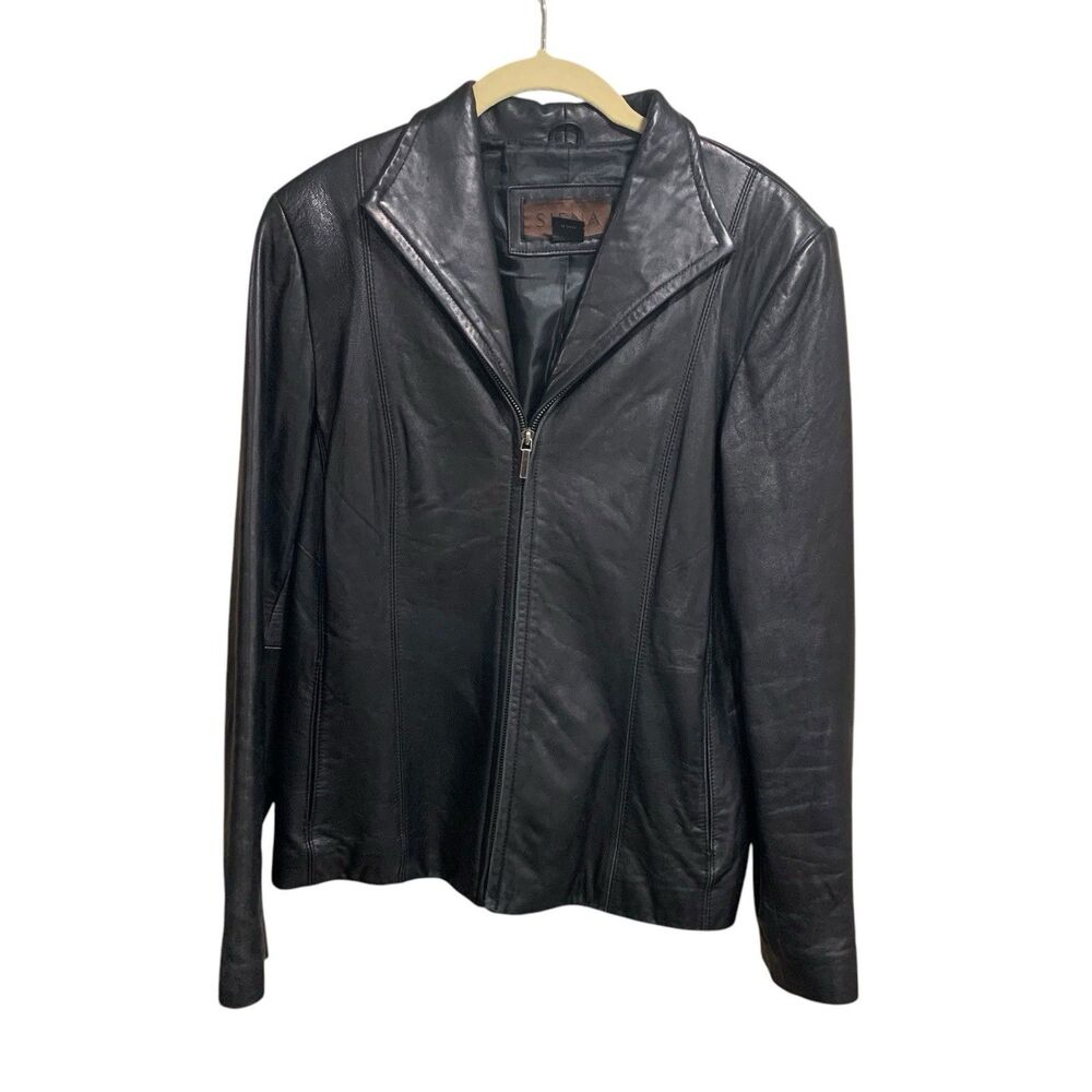 Classic Black Leather Zip-Front Jacket - Women